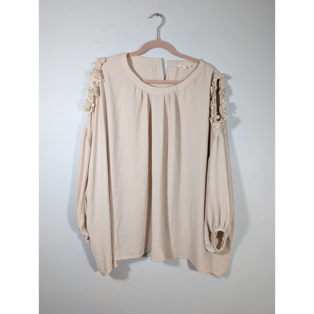 ODDY Womens‎ Plus Size Top Cream Open Shoulder Long Sleeve 2X